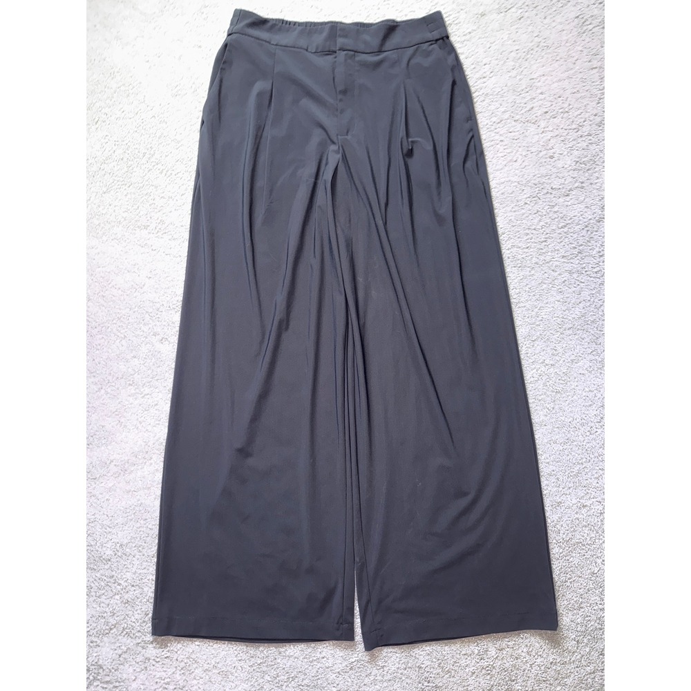 Athleta Pinnacle Black Wide Leg Pleated Trousers Travel Pants Size 12